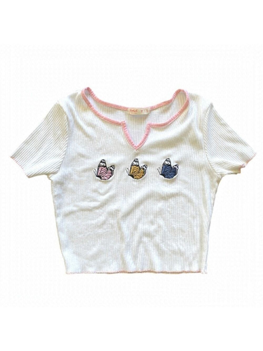 Romwe White Butterfly Notch Neck Tee Small